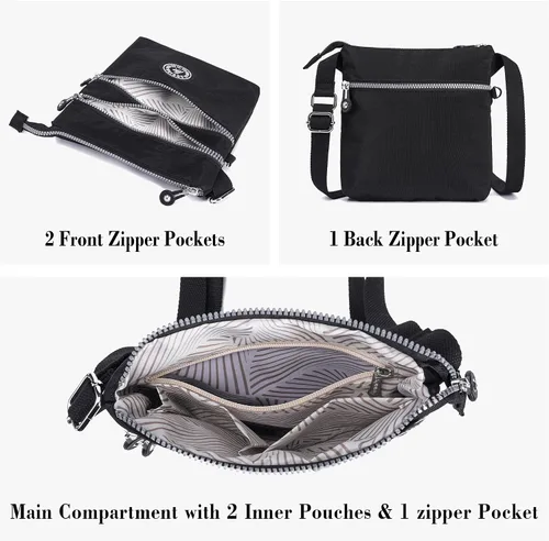 Vista 3 de AOCINA Bolsos cruzados de nailon para mujer, con múltiples bolsillos, bolso cruzado pequeño, ligero, de viaje, para teléfono, bolsos de hombro