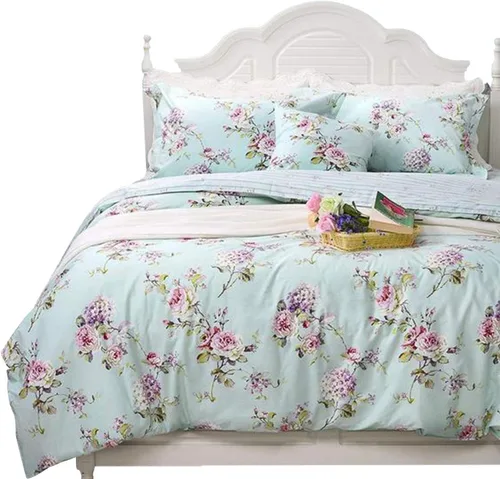 Vista 22 de FADFAY Juego de funda de edredón floral 100% algodón a rayas verdes y beige, ropa de cama de flores desgastadas con diseño de ramas botánicas
