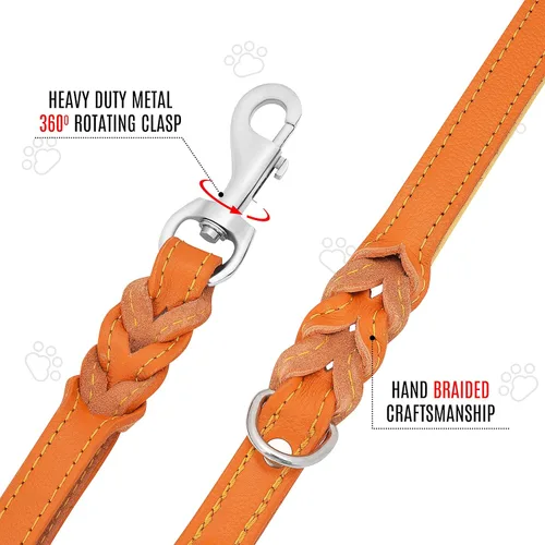 Vista 6 de Riparo - Juego de collar y correa de cuero para perro, correa de perro de doble asa de 6 pies x 3/4 pulgadas y collar ancho resistente para perros