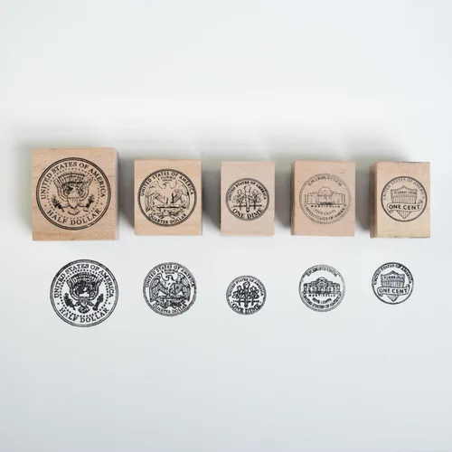 Vista 2 de READY 2 LEARN Sellos de monedas – Colas – Juego de 5 – Sellos de madera para monedas, matemáticas y actividades de bricolaje – Uso para tarjetas