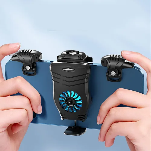 Vista 6 de Heayzoki Mobile Phone Cooler Pubg Mobile Controller Android Phone Controller Triggers Kit Quiet Cooling Pulse Automatic Four-Speed Click Phone