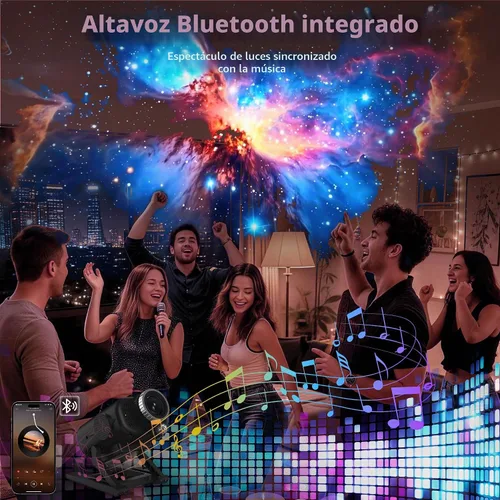 Vista 5 de FlyLily Proyector de galaxia 3D, proyector dinámico de estrellas con ruido blanco y altavoz Bluetooth, proyector de luz nocturna de 60 escenas