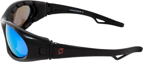 Vista 4 de Hurricane Eyewear 2 pares de gafas de sol híbridas para esquí acuático y acuático de categoría 5 marcos negros con lentes de espejo azul rojo