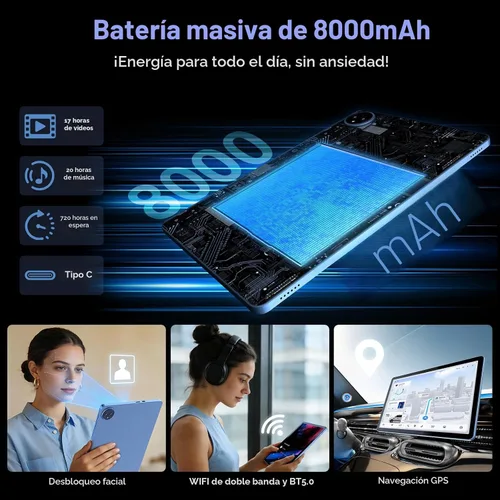 Vista 7 de Suicoey Tablet Android 15 de 11 pulgadas 2026 con teclado, 24 GB de RAM + 256 GB de ROM, 2 TB Expand, Octa-core, 8000mAh, 5+13MP, 2.4G y 5G WiFi