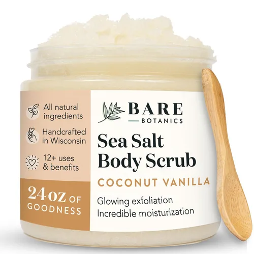 Vista 2 de Bare Botanics Aceite de almendras dulces para el cabello y el cuerpo + exfoliante de sal corporal de coco y vainilla