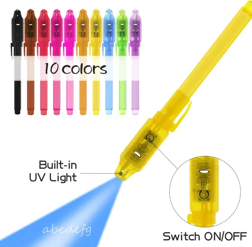 Vista 2 de EODVICS Paquete de 10 bolígrafos de tinta invisible con luz UV, bolígrafo espía mágico para mensajes secretos, fiesta de cumpleaños, Halloween