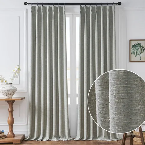 Vista 11 de Cortinas semitransparentes con textura de lino natural gris para sala de estar/dormitorio, con pestaña trasera, 2 paneles, 40 pulgadas de ancho x 84