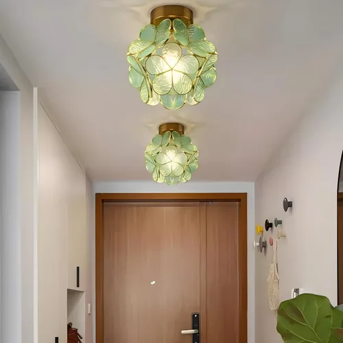 Vista 2 de Lámpara de techo de pétalos de 7.9 pulgadas, lámpara de techo de metal y vidrio estilo Tiffany, lámpara de techo moderna con base E27 para pasillo