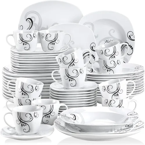 Vista 32 de VEWEET Annie - Vajilla de porcelana para 6 personas, 30 piezas, con platos y tazones, incluyendo cena, postre, sopa, tazas y platillos