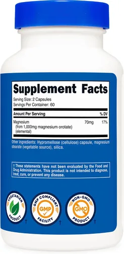 Vista 5 de Nutricost Cápsulas de orotato de magnesio 1000 mg, 120 cápsulas - 60 porciones, 500 mg por cápsula, sin OMG, sin gluten