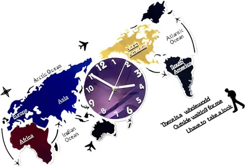Vista 10 de Wakauto Norse Decor - Reloj de pared de metal grande para colgar en la pared, mapa del mundo, decoración de arte moderno, reloj de pared silencioso