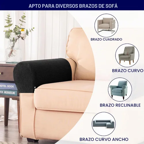 Vista 7 de SUBRTEX Juego de 2 fundas elásticas para brazos de sofá, fundas a cuadros para brazos de sofá, fundas antideslizantes para reposabrazos de Negro