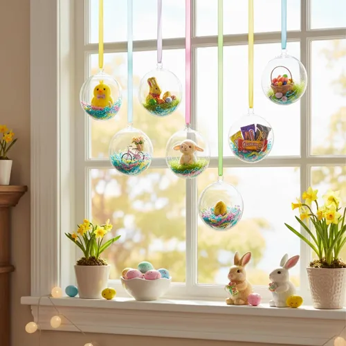 Vista 3 de Barelove Esferas transparentes rellenables para Pascua, 10 bolas transparentes para manualidades, esferas decorativas colgantes de plástico