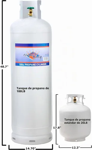 Vista 4 de Flame King Cilindro de tanque de propano de acero de 100 libras (23 galones) con válvula POL y cuello, ideal para sistemas de calefacción mixtos