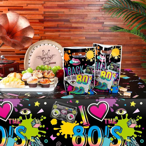 Vista 5 de Qeeenar 50 bolsas de regalo de fiesta de los años 80 a granel de plástico de regreso a los 80, regalos de hip hop, bolsas de golosinas para regalos