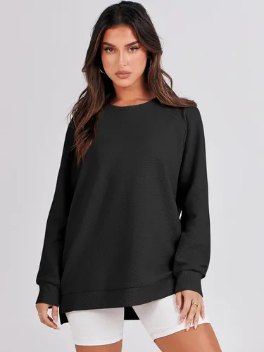 Vista 7 de Caracilia Sudaderas de gran tamaño para mujer, manga larga, cuello redondo, túnica con cremallera lateral, ropa de invierno de moda 2023