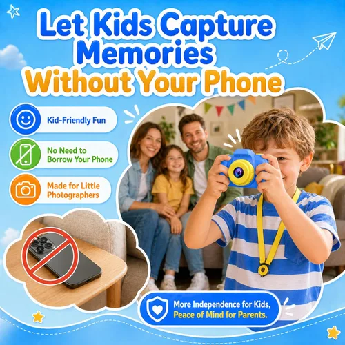 Vista 4 de Desuccus Cámara para niños, juguetes de Navidad y cumpleaños para niños y niñas, juguetes para niños de 3, 4, 5, 6, 7, 8, 9 años, cámara de video