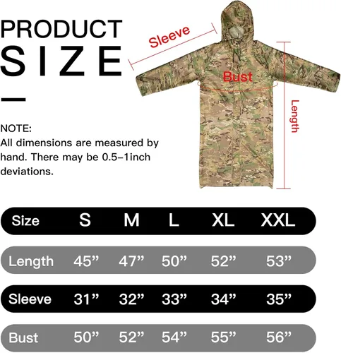 Vista 4 de LOOGU Chaqueta de lluvia con capucha, impermeable largo y ligero, poncho de lluvia de camuflaje impermeable para hombres