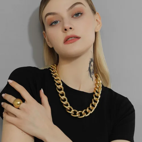 Vista 2 de GOLDCHIC JEWELRY Gargantilla gruesa de oro para mujer, 0.197in0.472in0.906in, collar de cadena de hip hop, collar de cadena de clip grueso de 16 18