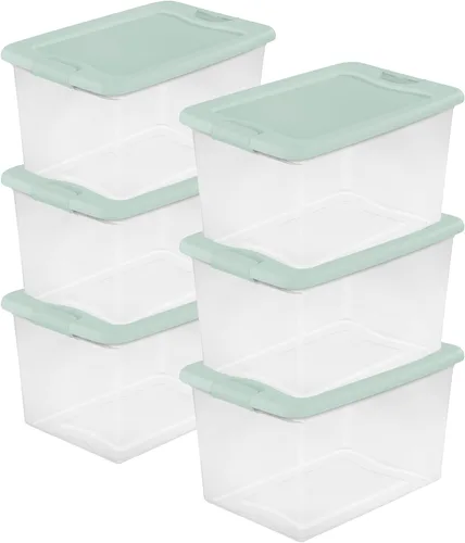 Vista 13 de Sterilite Programa de Color Paquete de 6, Contenedores de Almacenamiento Grandes de Plástico Transparente con Tapas, 64 Cuartos, Azul - Cajas