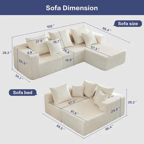 Vista 2 de Sofás seccionales de 102" para sala de estar, sofá nube sin estructura, sofá en forma de L con asiento profundo de gran tamaño, sofá cómodo