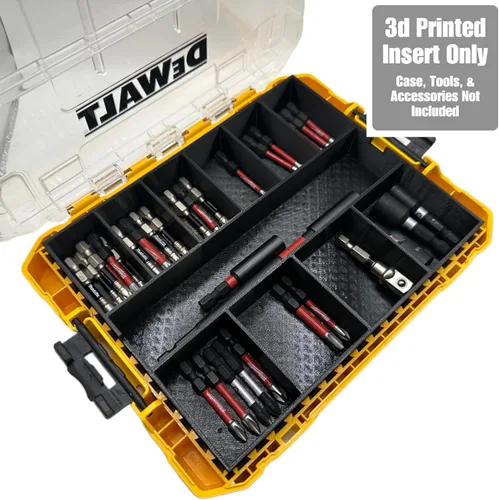 Vista 3 de GarageInOrder Soporte para brocas de impacto impreso en 3D diseñado para DEWALT Medium ToughCase (solo inserto) (gris industrial, 11 compartimentos)