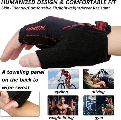 Vista 3 de MOREOK - Guantes para bicicleta de montaña (MTB) y ciclismo de descenso (DH), para hombres, de medio dedo, con almohadilla de gel que absorbe