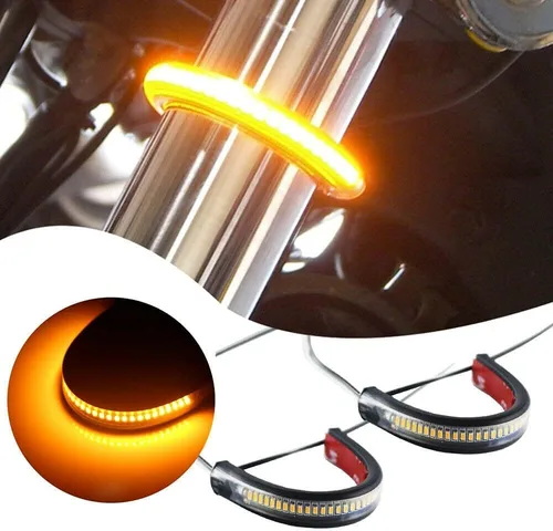 Vista 2 de Juego de 2 barras de luz LED flexibles ámbar para horquilla, señal intermitente DRL, luz de circulación diurna, impermeable, ajustables, kit