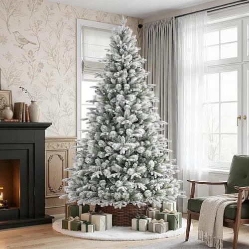 Vista 7 de SHareconn Prelit Árbol de Navidad artificial blanco flocado de 7 pies