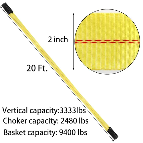 Vista 2 de TOPZEA Paquete de 2 correas de elevación de 20 pies x 2 pulgadas, correa de remolque de grúa de nailon resistente con bucle de extremo, correas
