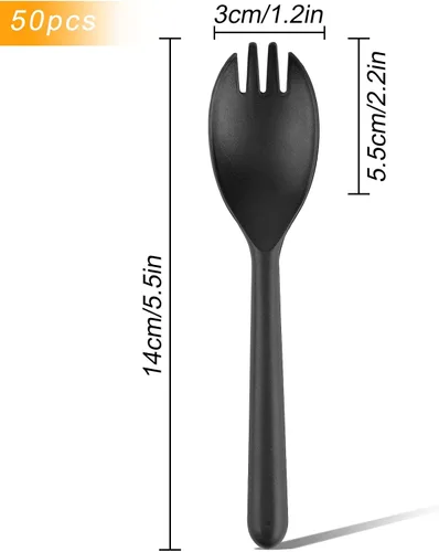 Vista 2 de EUSOAR Tenedores y cucharas desechables a granel, 50 piezas de plástico de 5.5 x 1.2 pulgadas, cucharas de tenedor de servicio de cubiertos
