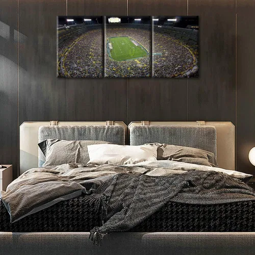 Vista 3 de 3 piezas de arte de pared en lienzo de fútbol de Green Bay, Estadio deportivo estadounidense Lambeau Field para decoración de pared del hogar