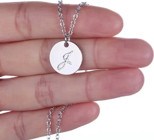 Vista 2 de AOLO Personalized Birthstone Initial A Necklace Engraved Disc Danity Pendant Necklaces Silver