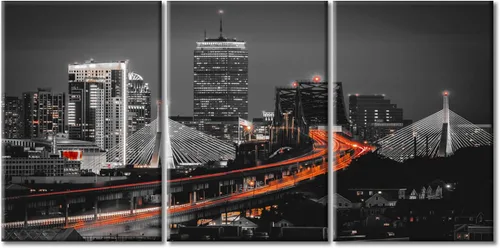Vista 82 de TUMOVO Arte de pared en blanco y negro con paisaje urbano de Nueva York, decoración de pared de horizonte de Nueva York para sala de estar, puente