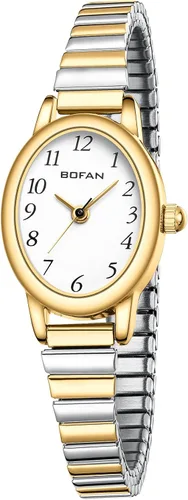 Vista 10 de BOFAN Relojes pequeños de oro para mujer, relojes de pulsera de cuarzo de fácil lectura con banda de expansión de acero inoxidable, resistente al