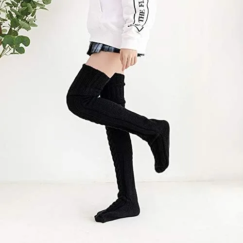 Vista 6 de SherryDC Calcetines altos hasta el muslo de punto trenzado para mujer, calcetines de invierno extra largos sobre la rodilla calentadores de piernas