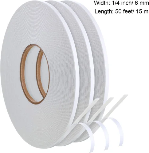 Vista 3 de Zonon 3 rollos de cinta de espuma de doble cara PE, cinta adhesiva de montaje de esponja de doble cara (1/4 pulgada por 50 pies, blanca)