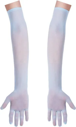 Vista 4 de Alvivi Guantes largos de malla transparente para mujer, longitud del codo, dedos completos, medias y manoplas para club