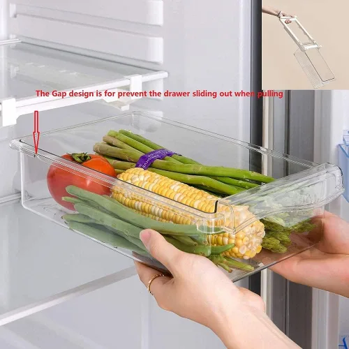Vista 3 de Contenedor extraíble para refrigerador, cajón a presión, caja de almacenamiento para refrigerador, cajones/estante, organizador para el hogar