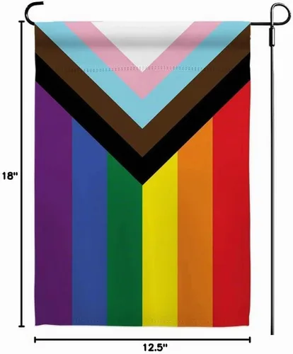Vista 8 de Progress Pride - Banderas de jardín arcoíris – Bandera pequeña de progreso inclusivo de 12.5 x 18 pulgadas para lesbianas y transgénero LGBTQ