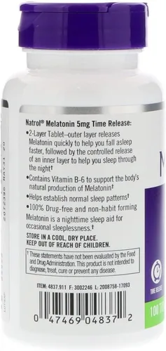 Vista 2 de Natrol Tabletas de liberación temporal de melatonina de 5 mg de 100 ea (paquete de 4)