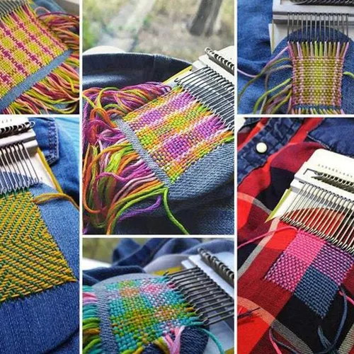 Vista 5 de Rumexeng Telar de tejido pequeño, telar estilo Speedweve, mini herramienta de tejido de madera para reparación visible, jeans, calcetines, ropa