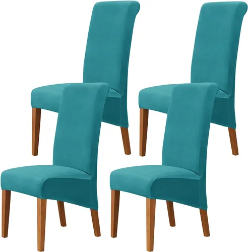 Vista 6 de Juego de 2 fundas de terciopelo para sillas de comedor, color beige, fundas elásticas para sillas de comedor y cocina, reutilizables, protector