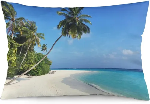 Vista 45 de Protector de almohada de playa con palmeras tropicales de 16 x 14 pulgadas, palmeras de playa, paisaje marino costero, decorativo, rectangular