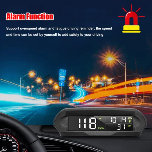Vista 3 de Velocímetro solar digital para coche con pantalla LCD, visualización de cabeza arriba, alarma de exceso de velocidad, pantalla de KMH/MPH