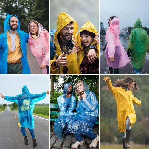 Vista 6 de OFFITECTURE Paquete de 2 ponchos de lluvia reutilizables para adultos, impermeables con capucha para mujeres/hombres con cordón