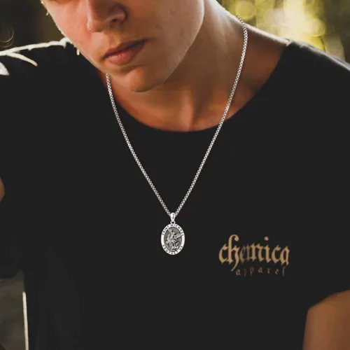 Vista 8 de LOOVE Collar de plata de ley 925 de San MiguelSan CristópaloCrucifijo de JesúsSan BenitoVirgen María milagrosa para hombres y mujeres arcángel