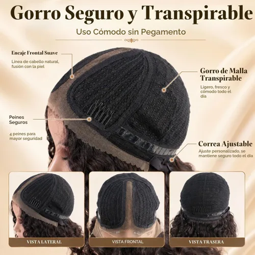 Vista 4 de Peluca de cabello humano rizado profundo de 12 pulgadas para NATURAL-RIZADO