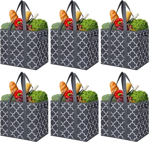 Vista 13 de Bolsas reutilizables para comestibles, paquete de 2 unidades, plegable, lavable, cesta de almacenamiento grande, color negro Contenedores