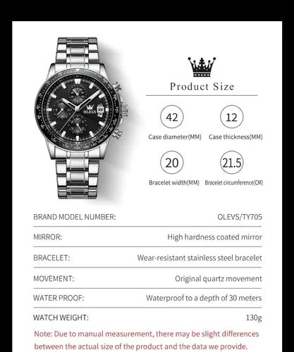 Vista 6 de OLEVS Watch for Men, Fashion Business Dress Mens Watches, Luminous Date Stainless Steel Waterproof Analog Two Tone Casual Quartz Wristwatch